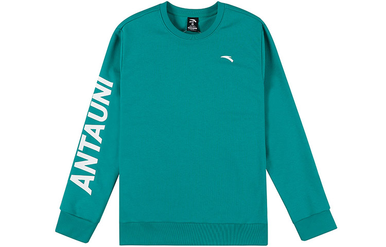 Anta Lifestyle Green Logo Print Crewneck Sweatshirt Loose Fit Long Sleeve 952218759-5