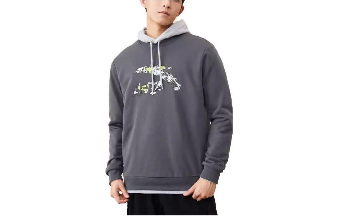 Anta Lifestyle Hand-Drawn Logo Graphic Polo Long-Sleeve Sweatshirt Castle Gray Unisex 952238722-2