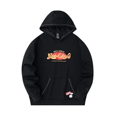 Anta Lifestyle Hoodie Unisex Black "Good Things Happen" Loose Fit Pullover 952418721-3