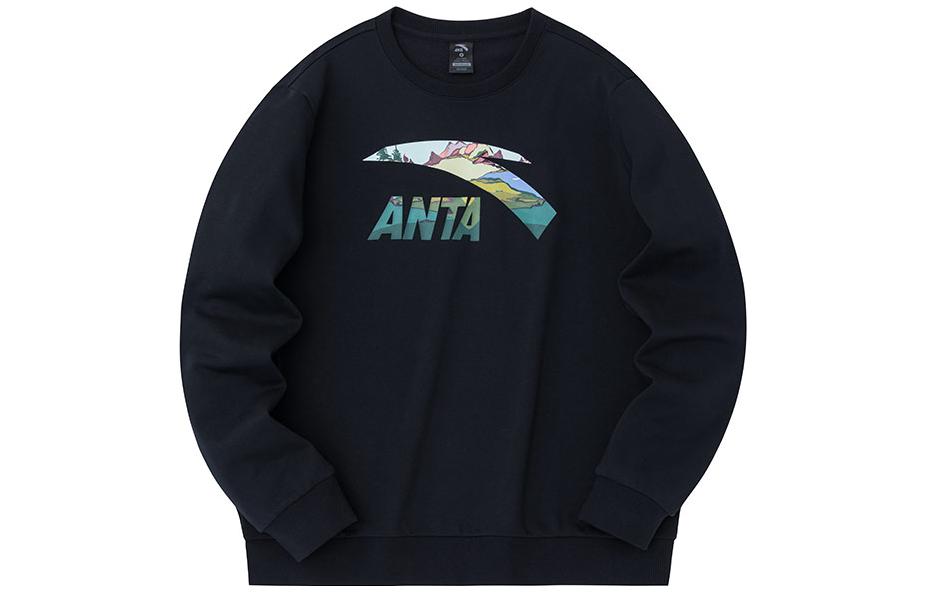 Anta Lifestyle Letter Logo Print Pullover Long Sweatshirt Unisex Basic Black 972338723-7