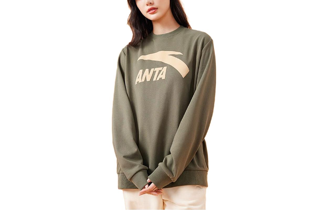 Anta Lifestyle Letter Logo Print Pullover Sweatshirt Unisex Grape Green 972338723-5