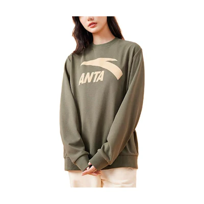 Anta Lifestyle Letter Logo Print Pullover Sweatshirt Unisex Grape Green 972338723-5