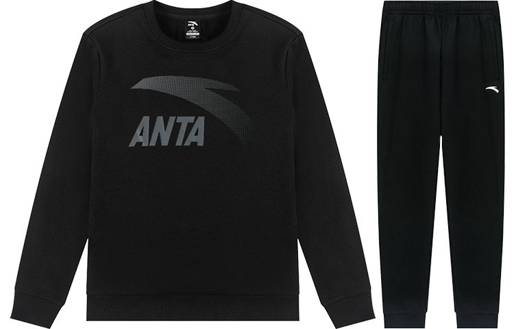 Anta Lifestyle Letter Logo Sweatshirt and Jogger Set Black/Black 9522187605