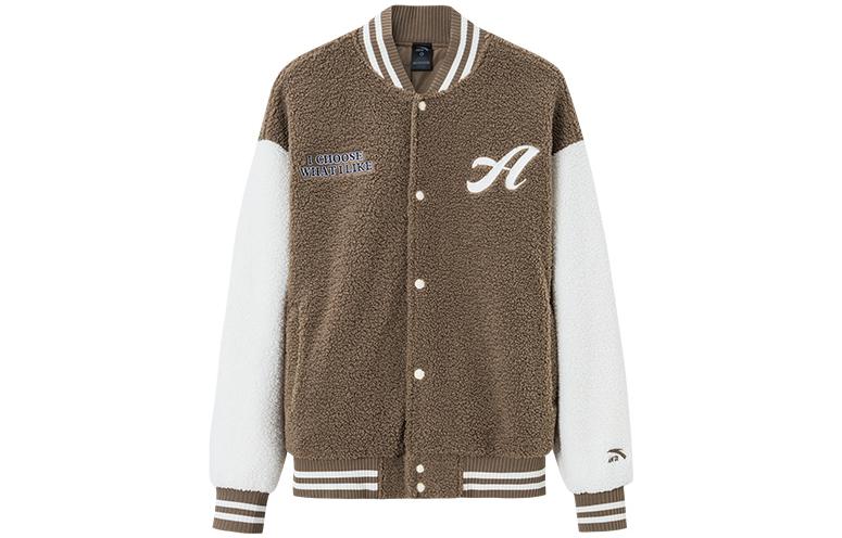 Anta Lifestyle Letter Print Colorblock Sherpa Jacket Unisex Mocha Color 952348706-1