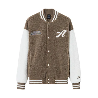 Anta Lifestyle Letter Print Colorblock Sherpa Jacket Unisex Mocha Color 952348706-1