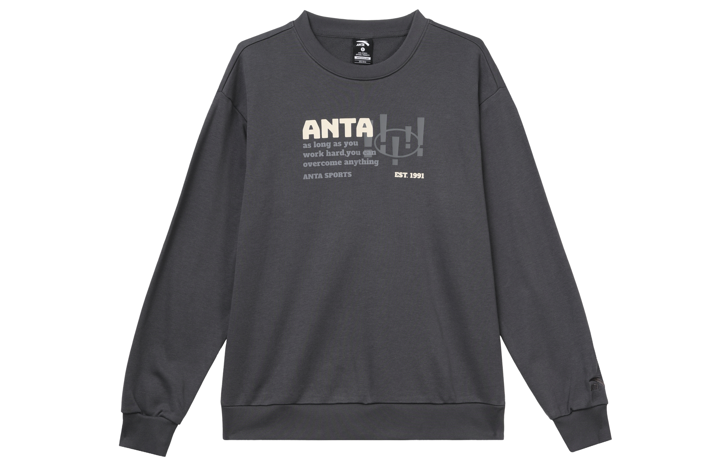 Anta Lifestyle Letter Print Crewneck Sweatshirt Unisex - Gray Long Sleeve 952238705-4