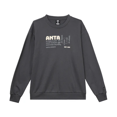Anta Lifestyle Letter Print Crewneck Sweatshirt Unisex - Gray Long Sleeve 952238705-4