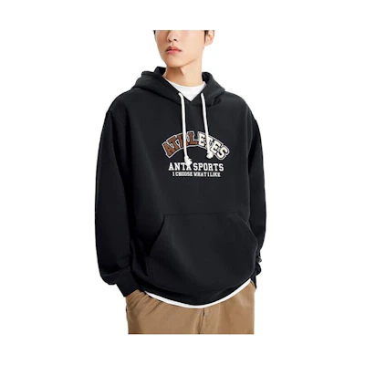 Anta Lifestyle Letter Print Hoodie Unisex Pullover Relaxed Fit Black 952348704-3