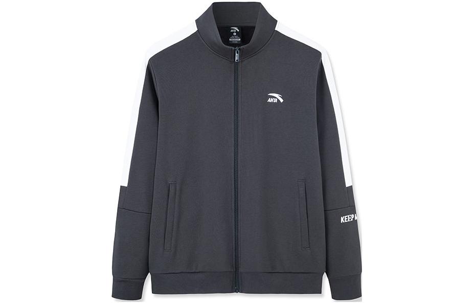 Anta Lifestyle Logo Patch Zip-Up High Collar Sweatshirt Unisex - Gray 152238719R-1