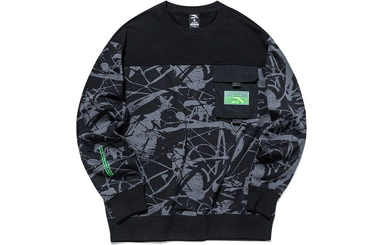 Anta Lifestyle Logo Patchwork Crewneck Sweatshirt Black 152138727-2
