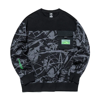 Anta Lifestyle Logo Patchwork Crewneck Sweatshirt Black 152138727-2