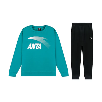 Anta Lifestyle Logo Print Crewneck Sweatshirt and Jogger Pants Set - Men 9522187557