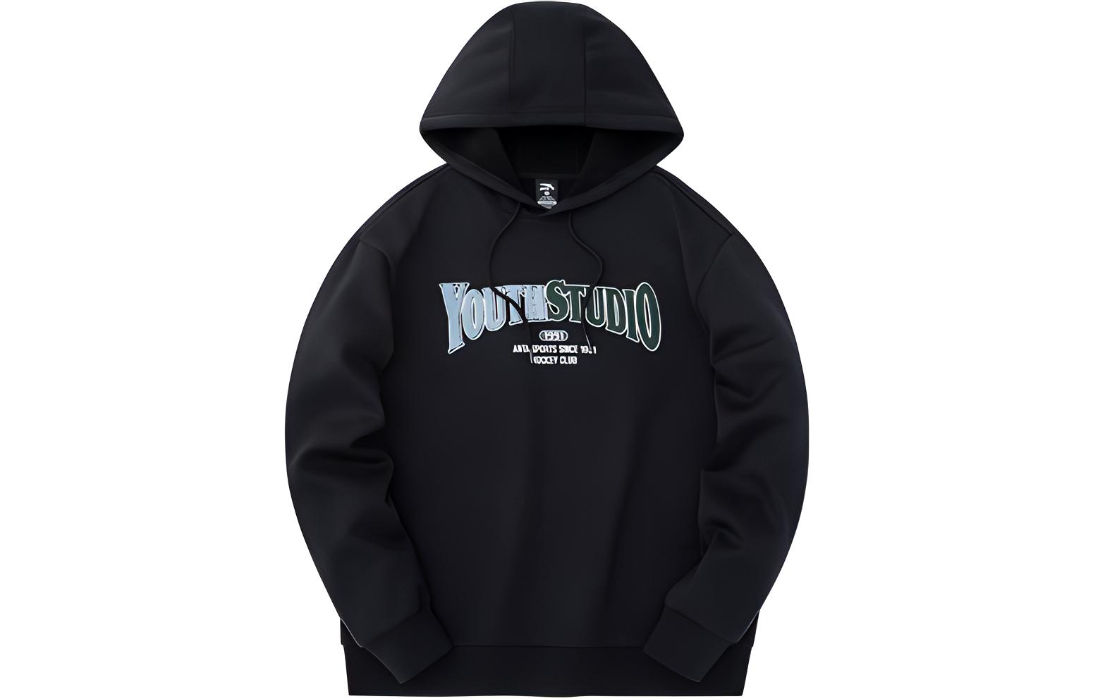 Anta Lifestyle Logo Print Fleece Hoodie Unisex Couple Style - Black 952248702-4