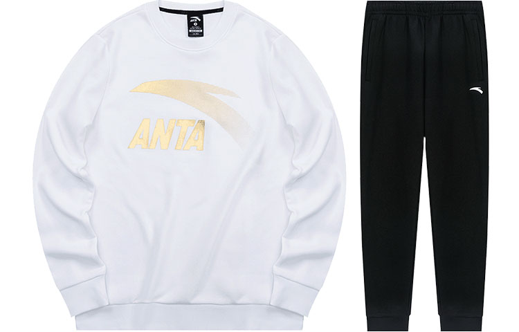 Anta Lifestyle Logo Print Pullover Sweatshirt & Jogger Pants Set White/Black Men 9522187602