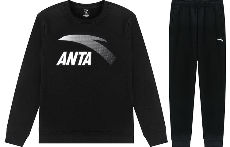 Anta Lifestyle Logo Print Sweatshirt & Jogger Set Black Casual Outfit 9522187552