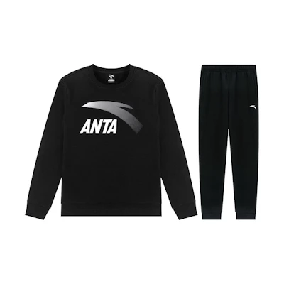 Anta Lifestyle Logo Print Sweatshirt & Jogger Set Black Casual Outfit 9522187552