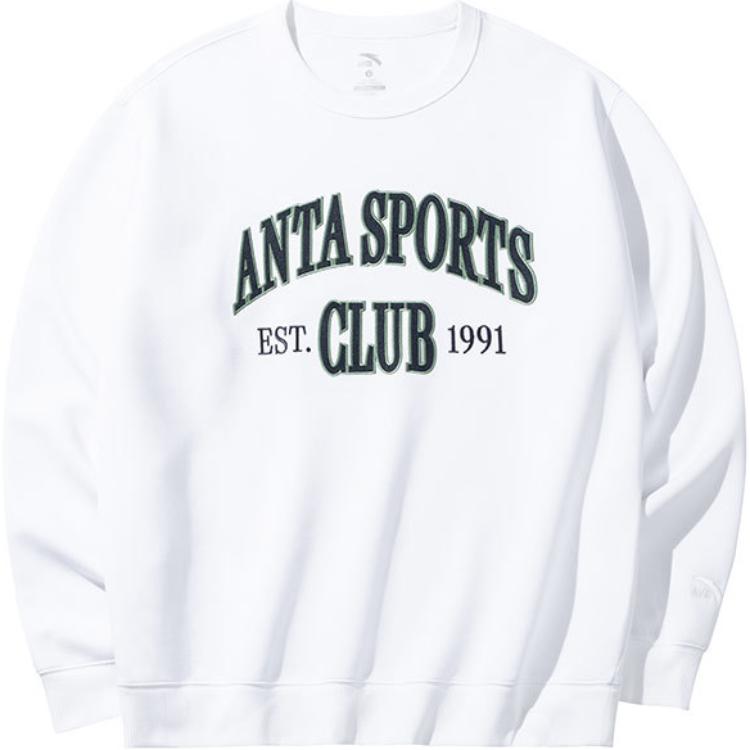 Anta Lifestyle Loose Fit Letter Print Crewneck Sweatshirt Snowflake White 152438701-1