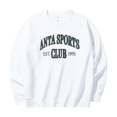 Anta Lifestyle Loose Fit Letter Print Crewneck Sweatshirt Snowflake White 152438701-1