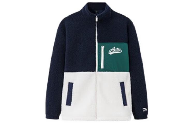 Anta Lifestyle Navy Patchwork Zip-Up Stand Collar Thick Jacket Unisex 152348709-2