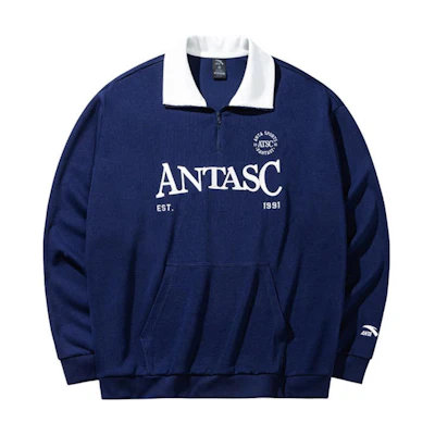 Anta Lifestyle Oversized Letter Print Blue Polo Sweatshirt Unisex Casual Wear 972438707-2