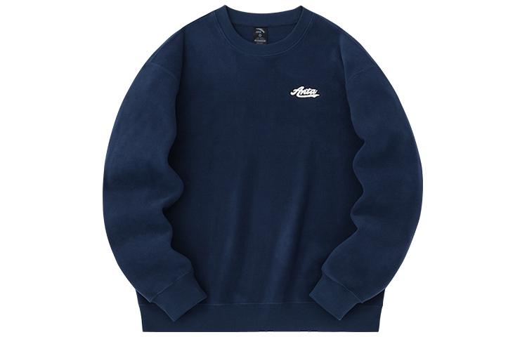 Anta Lifestyle Pullover Fleece Sweatshirt Unisex Letter Print Deep Navy 952348707-3