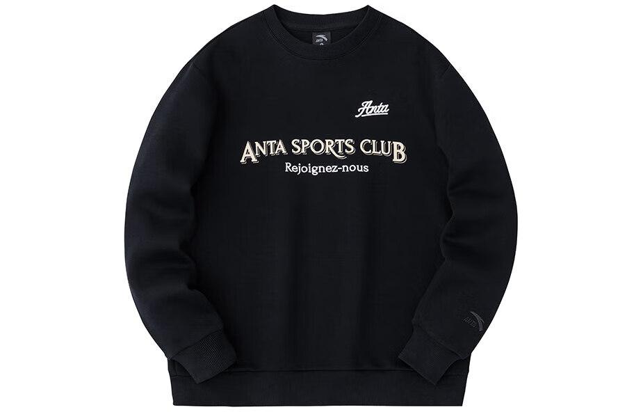 Anta Lifestyle Pullover Sweatshirt with Letter Print - Basic Black 152418732-4