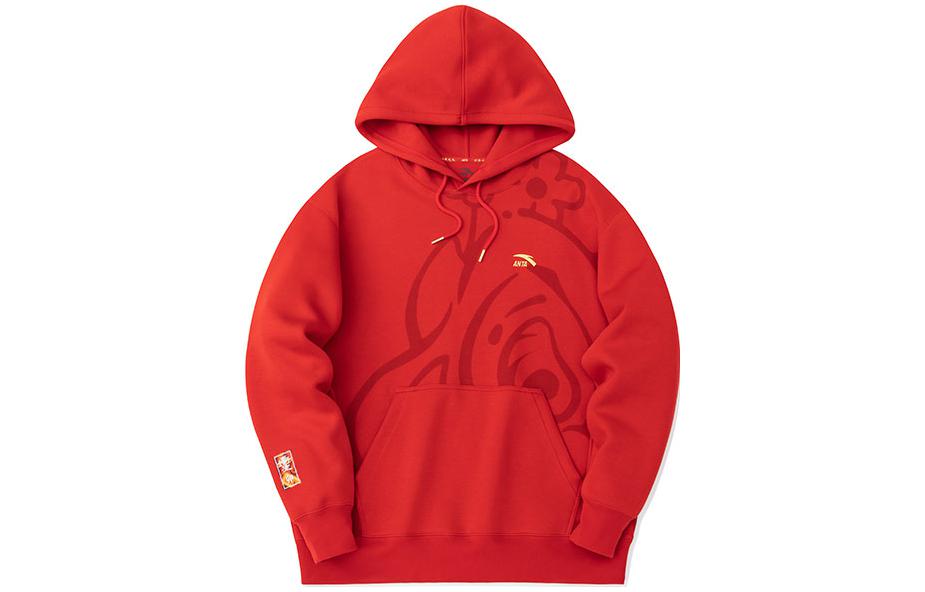 Anta Lifestyle Red Loose Fit Logo Embroidered Printed Hoodie Unisex 152318714-1