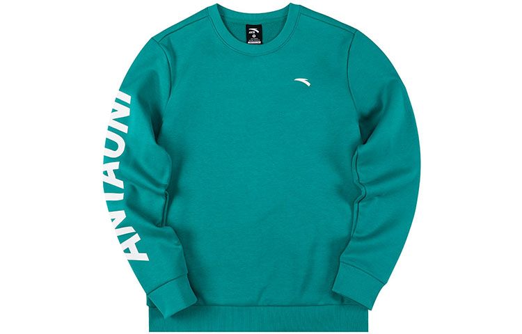 Anta Lifestyle Retro Green Fleece Pullover Sweatshirt with Logo Print 952218761-5