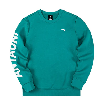 Anta Lifestyle Retro Green Fleece Pullover Sweatshirt with Logo Print 952218761-5