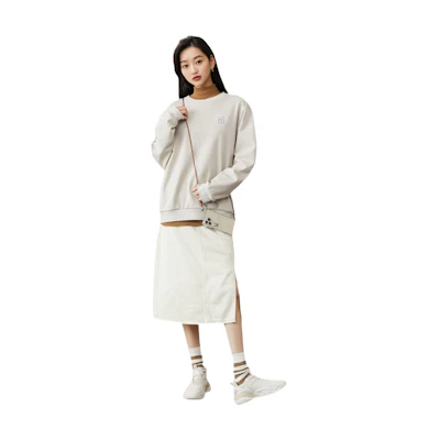 Anta Lifestyle Series Beige Logo Crewneck Fleece Sweatshirt Unisex 152248724-1