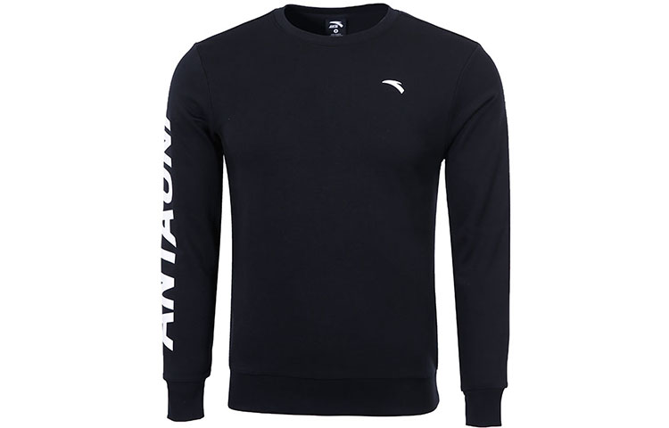 Anta Lifestyle Series Black Crewneck Pullover Sweatshirt Men with Logo Print 952218759-1