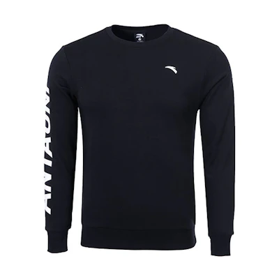 Anta Lifestyle Series Black Crewneck Pullover Sweatshirt Men with Logo Print 952218759-1