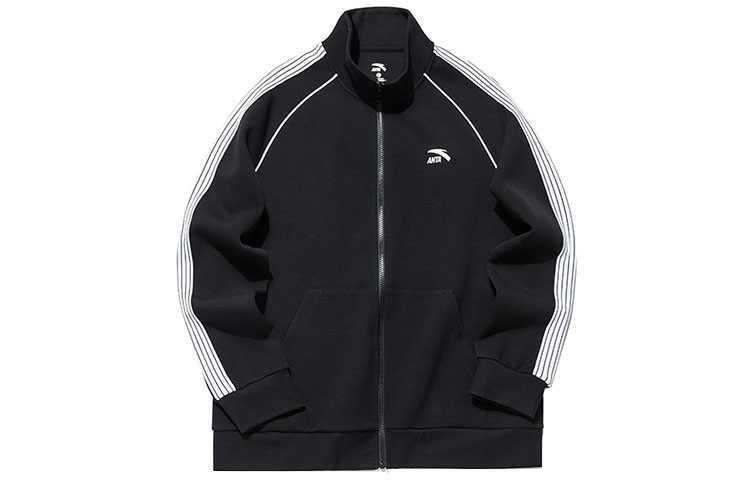 Anta Lifestyle Series Black Knit Track Jacket with Logo and Side Stripes 152138715-2