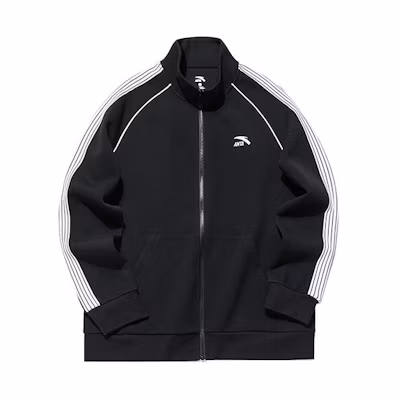 Anta Lifestyle Series Black Knit Track Jacket with Logo and Side Stripes 152138715-2