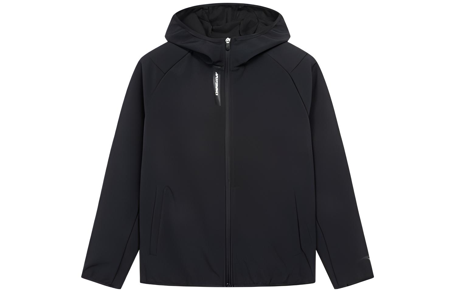 Anta Lifestyle Series Black Zip-up Hooded Jacket with Long Sleeves 952148658-2