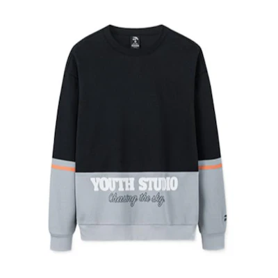 Anta Lifestyle Series Colorblock Letter Print Pullover Sweatshirt Unisex Black 952238706-3