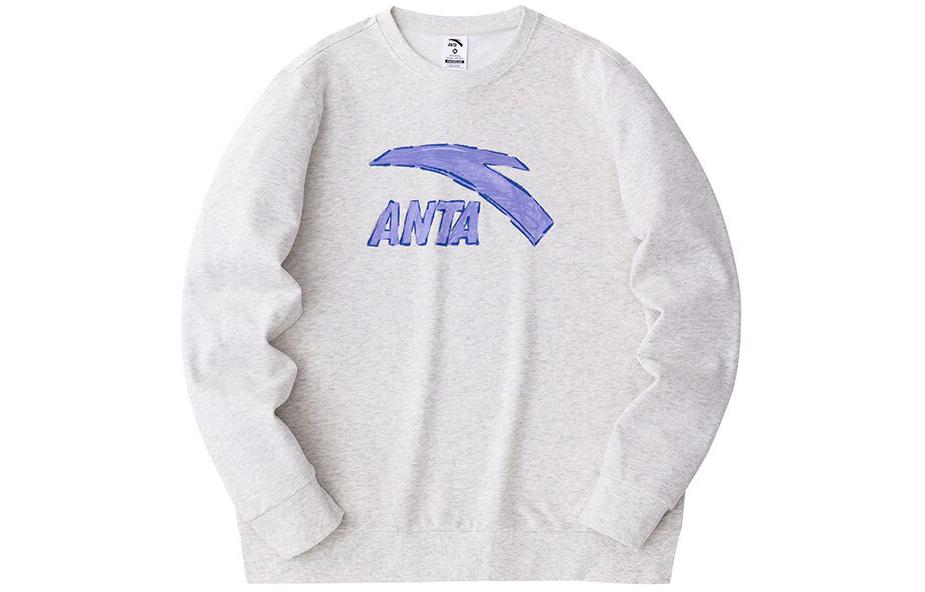 Anta Lifestyle Series Colorblock Logo Print Knit Pullover Crewneck Grey Unisex 972418707-2