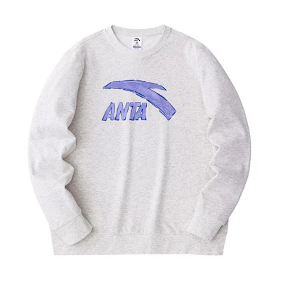 Anta Lifestyle Series Colorblock Logo Print Knit Pullover Crewneck Grey Unisex 972418707-2