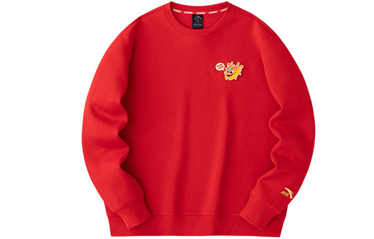 Anta Lifestyle Series Embroidered Knit Pullover Sweatshirt Red - 152418751-2