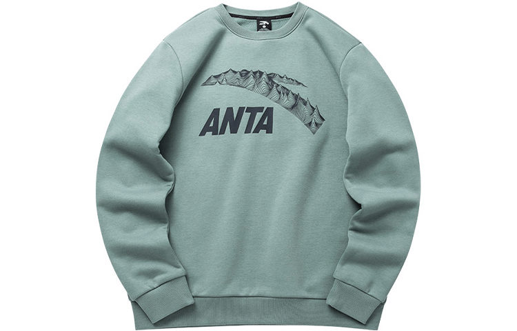 Anta Lifestyle Series Green Fleece Crewneck Sweatshirt Unisex with Big Logo 152147733R-4