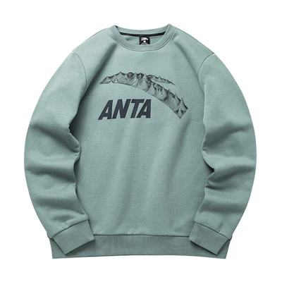 Anta Lifestyle Series Green Fleece Crewneck Sweatshirt Unisex with Big Logo 152147733R-4