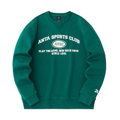 Anta Lifestyle Series Letter Crewneck Pullover Fleece Sweatshirt Forest Green 152348705-2