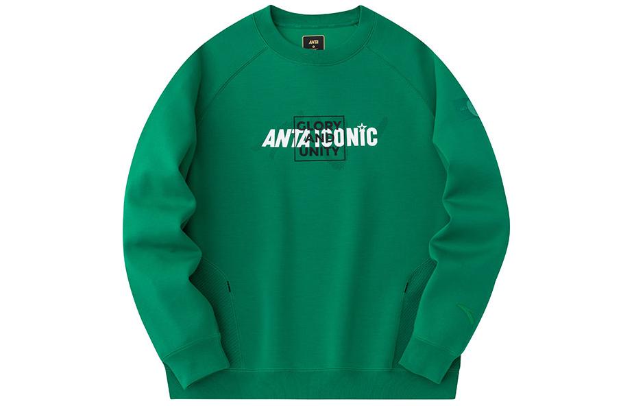 Anta Lifestyle Series Letter Crewneck Sweatshirt Unisex Five Rings Green 172418704-4
