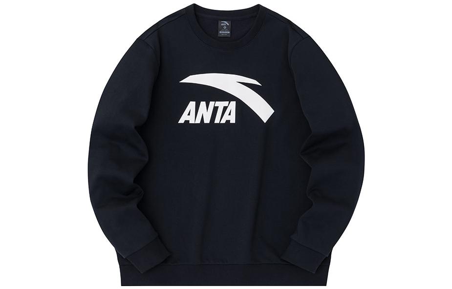 Anta Lifestyle Series Letter Logo Print Pullover Sweatshirt Unisex Basic Black 972338723-4