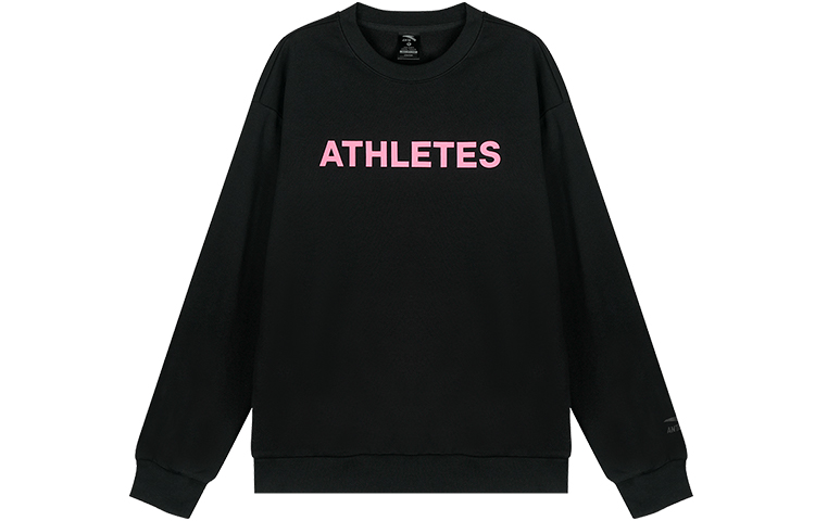 Anta Lifestyle Series Letter Print Crewneck Loose Fit Fleece Sweatshirt Black Unisex 972348714-5