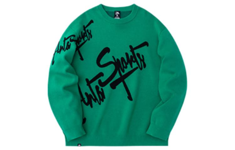 Anta Lifestyle Series Letter Print Crewneck Sweatshirt Unisex Leopard Green 172248768S-1