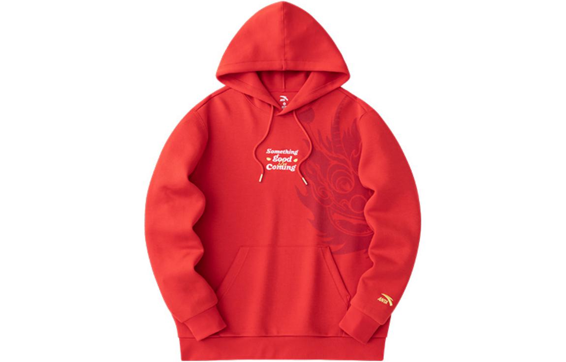 Anta Lifestyle Series Letter Print Pullover Hoodie Red Long Sleeve 152418761-2