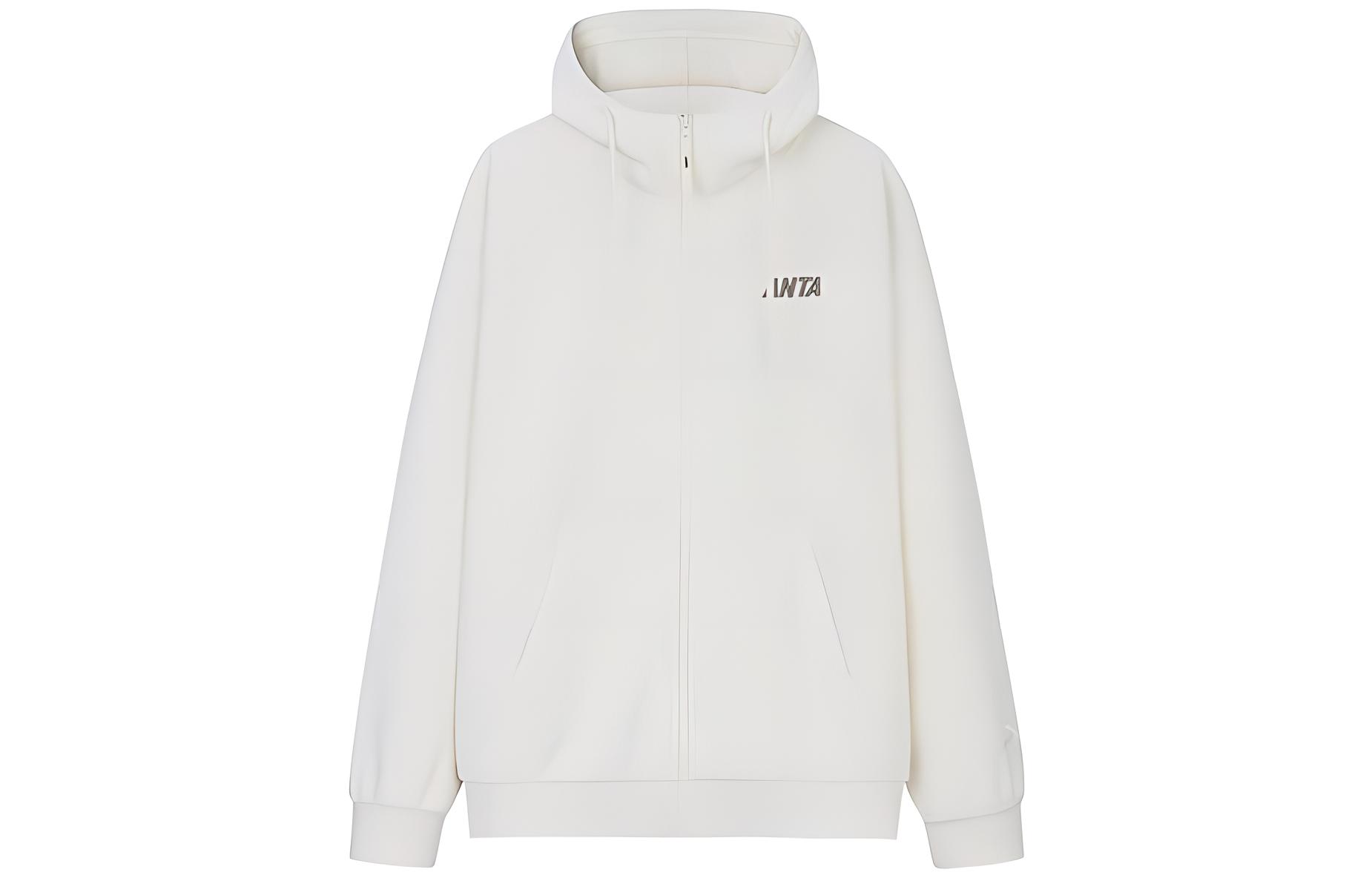 Anta Lifestyle Series Letter Zipper Fleece Hoodie Jacket Beige Unisex 972338706-1