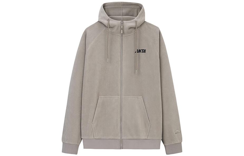 Anta Lifestyle Series Letter Zipper Fleece Hoodie Unisex - Linen Gray 972338706-2