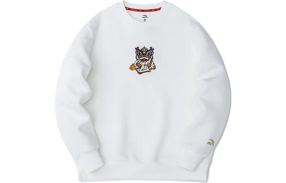 Anta Lifestyle Series Lion Print Crewneck Sweatshirt Unisex White 152318716-2
